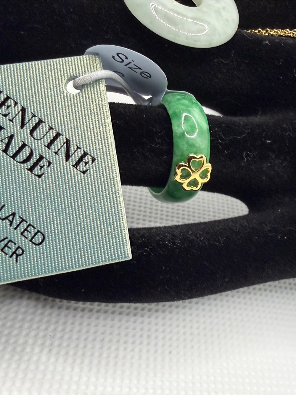 Karen Scott Green Jade-Style Ring with Gold Clover Accent
